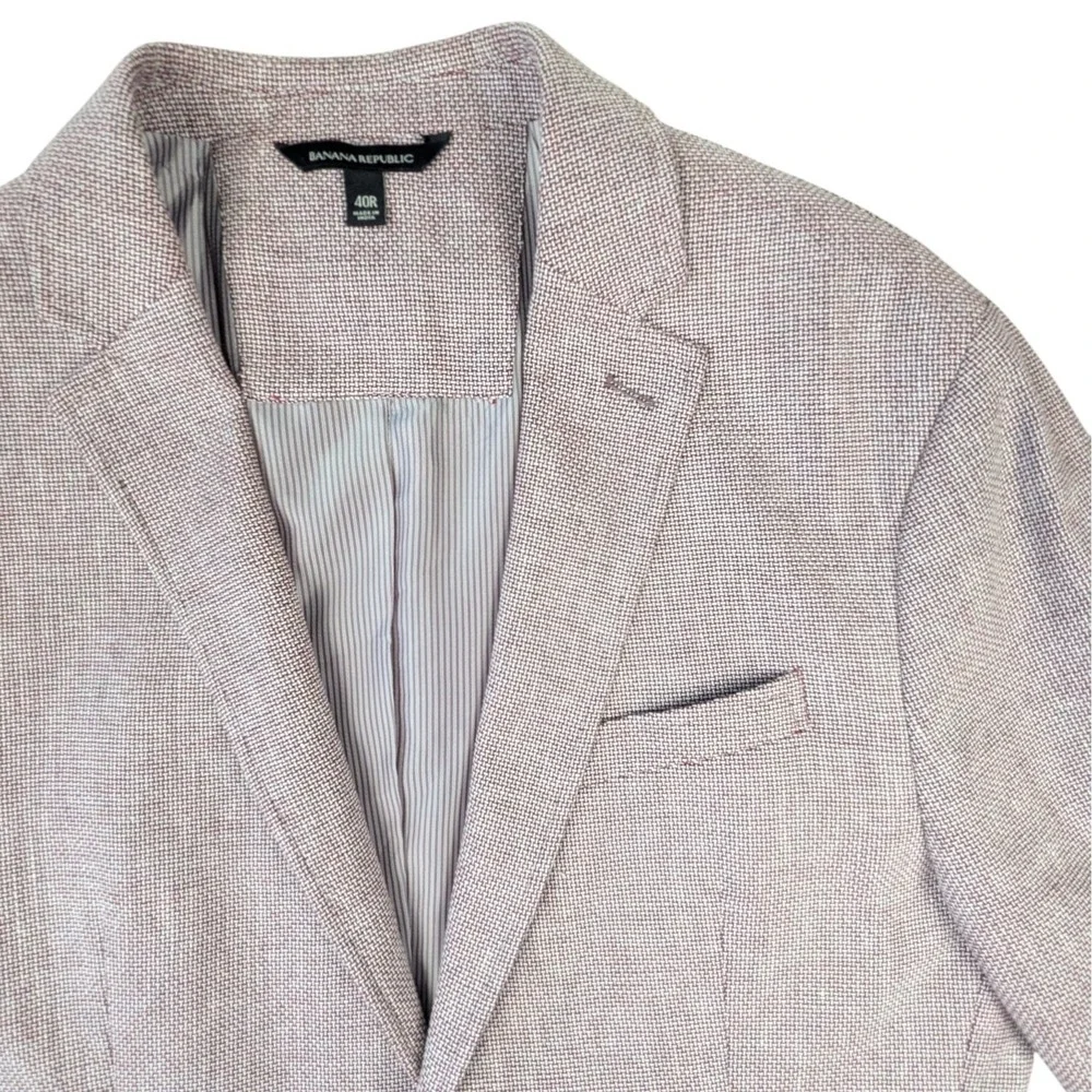 Banana Republic Mens 40R Blazer Red White Cotton Linen Italian Fabric Sport Coat